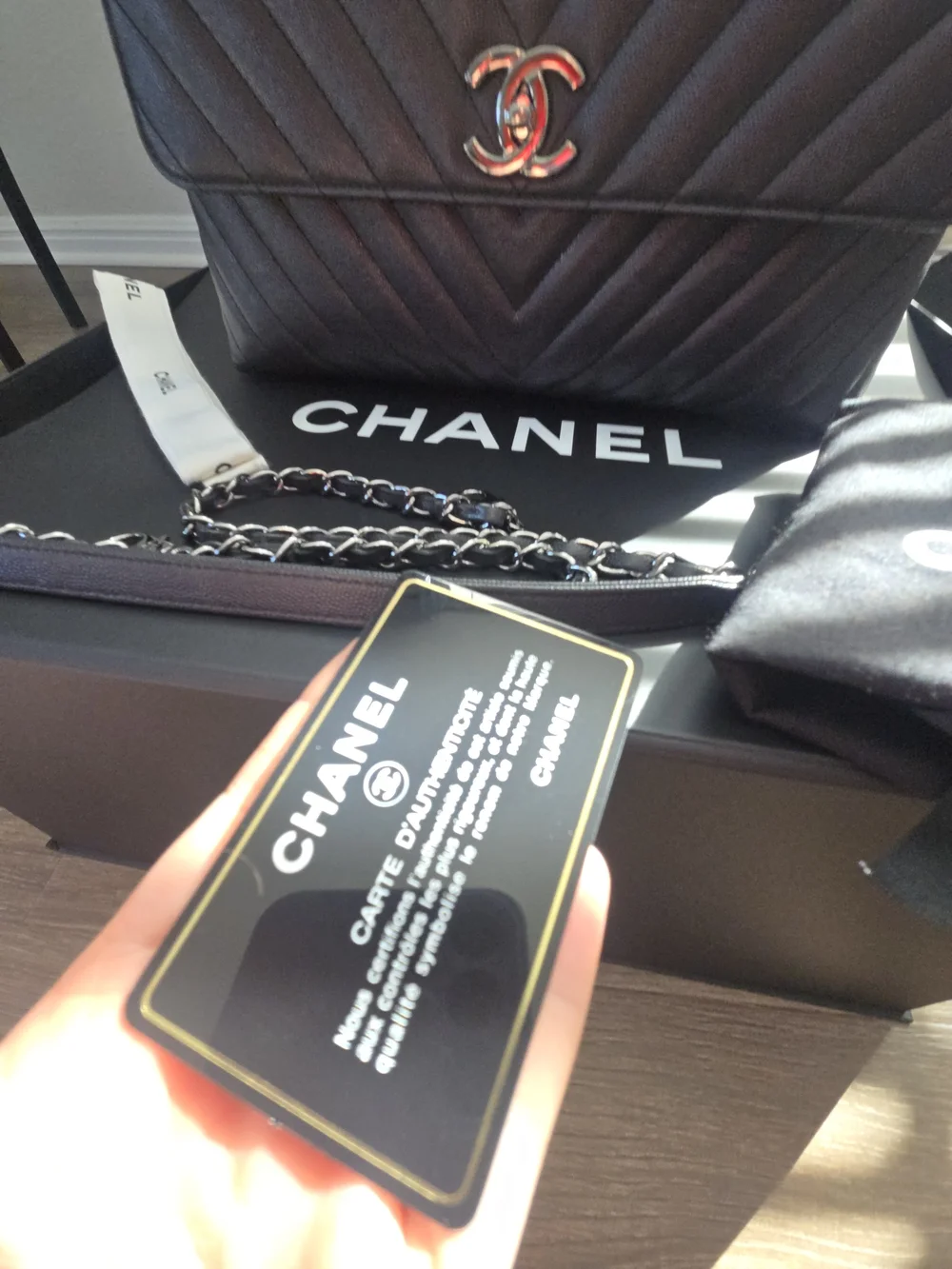 CHANEL Coco Handle Chevron Caviar Bag – Grayish Black